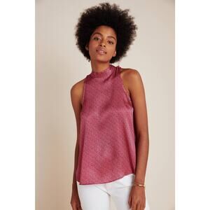 New Anthropologie Maeve High Neck Tank $98  X-SMALL Pink Rose Back Tie